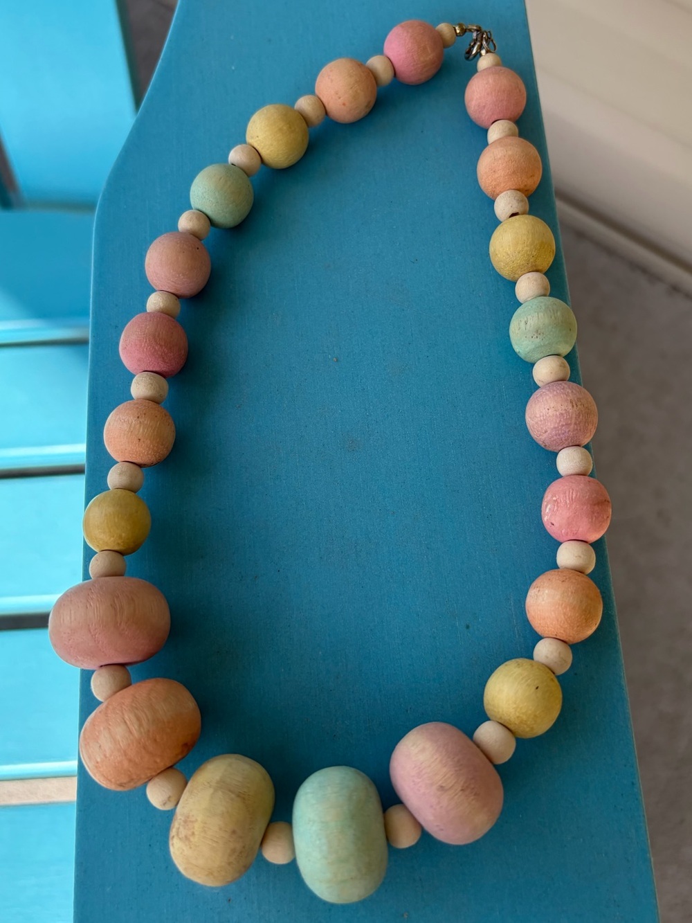 Vintage Karla Jordan pastel beaded wooden beads necklace boho chunky necklace